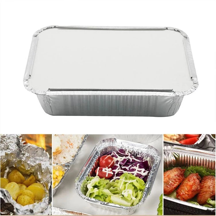 10pcs Aluminum food Trays with Lid disposable lunch box food container Aluminum tray