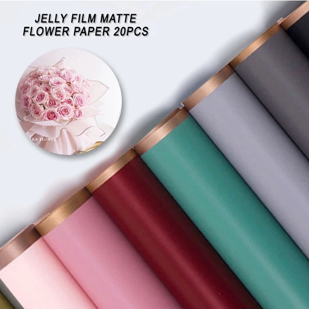 20pcs Gold Edge Waterproof Floral Wrapping Paper Sheets Frosted Bouquet Packaging Paper