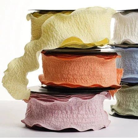 (4cmx9m) 1ROLL Wrinkled Lace Ribbon Packaging Ribbon Gift Box Diy Material Bow Ribbon
