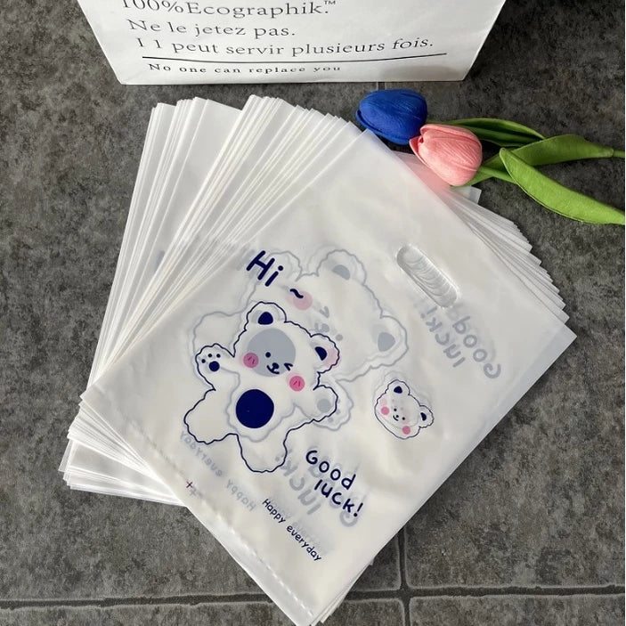 50pcs HIGH QUALITY Printed Plastic Takeout Tote Bag handle
