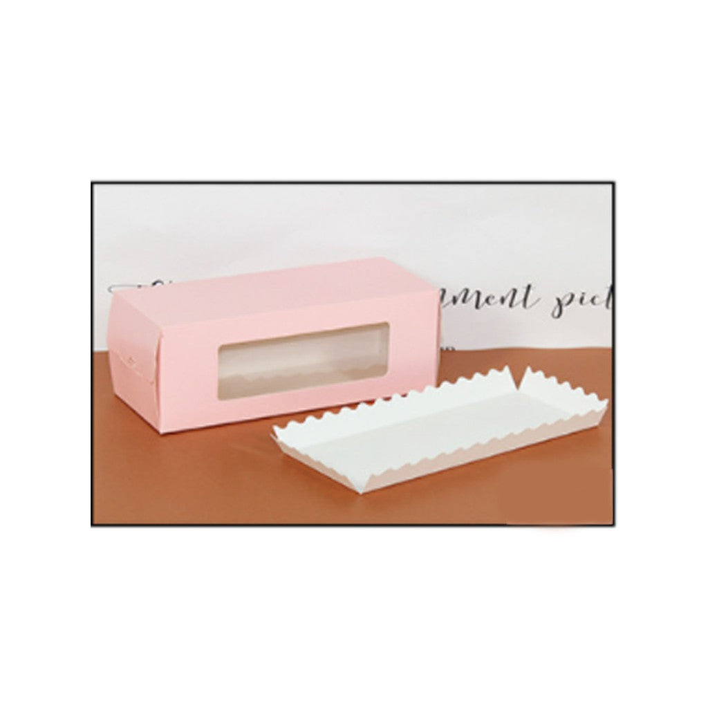 Cake roll window box with tray/pastry / long roll packaging box transparent window paper cake box