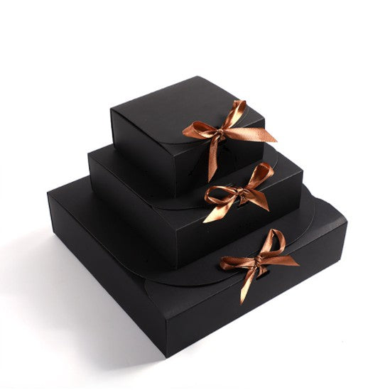 Brown/white Clamshell w/ribbon cardboard pastry gift box bowknot box combination packaging box