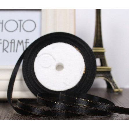 (25 Yards/roll) 6mm Gold Edge Ribbon Satin Ribbons Gift Packing Christmas Ribbons Wedding Party Deco
