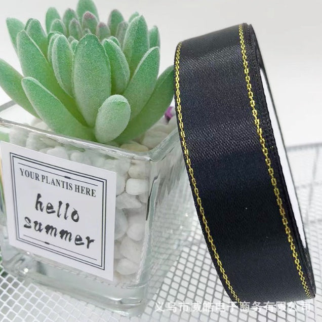 25 Yards/ 2cm High Quality Gold Edge Satin Ribbons Gift Christmas Decoration Packaging