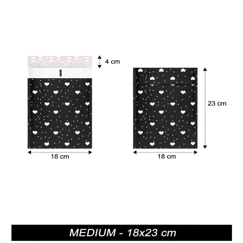 Waterproof Bubble Mailers Padded Envelopes Lined Poly Mailer Self Seal Black | Heart/Star Print 1pc