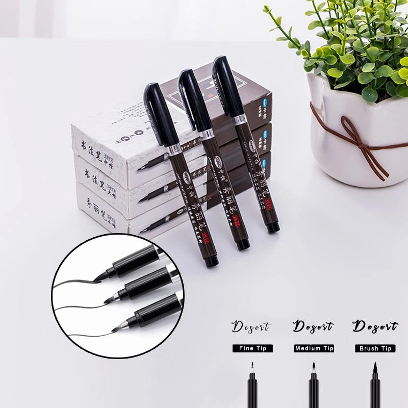 Brush Lettering Pens Markers CALLIGRAPHY Pen 3 Styles Stationary School Supplies