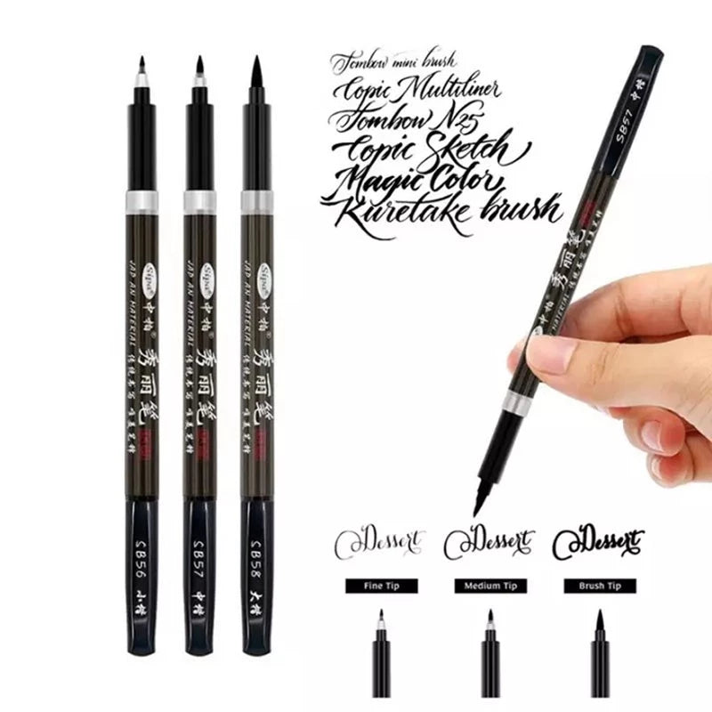 Brush Lettering Pens Markers CALLIGRAPHY Pen 3 Styles Stationary School Supplies