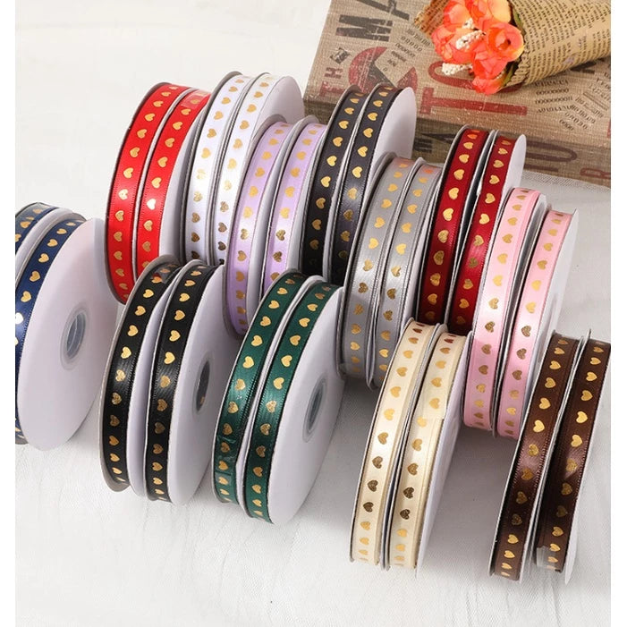 1cm/5yards | bronzing love ribbon flowers bouquet packaging ribbon gift box Ribbon