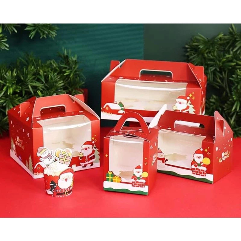Christmas Cupcake box with Handle, Muffin Box Cupcakes Box, Pastry Box (1 ,2, 4, 6 holes)