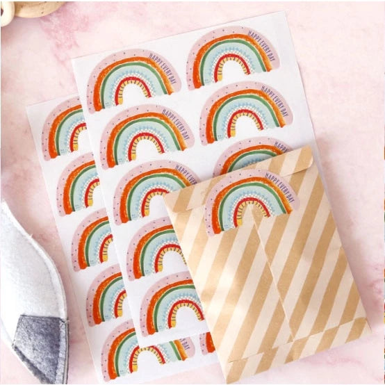 10sheets/100pcs Happy Birthday Sticker Rainbow Boho Party Gift Bag Stickers Crayon Drawing Sticker