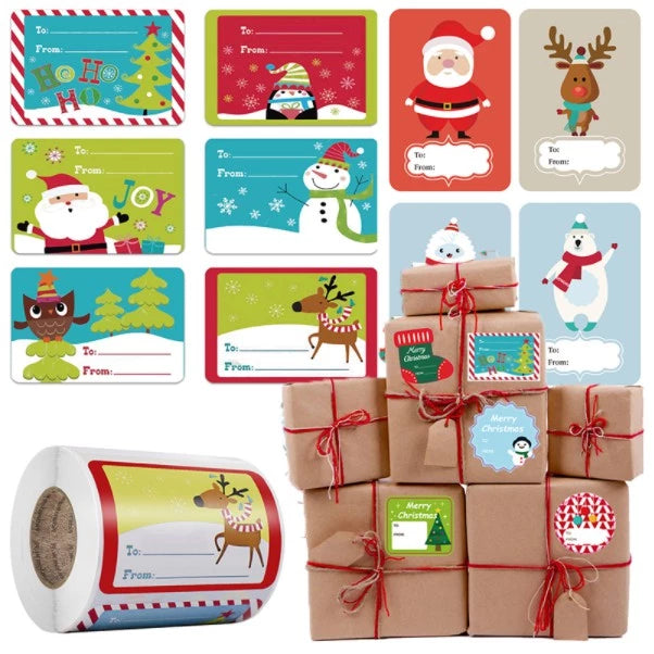250PCS/1Roll Merry Christmas Sticker Label Santa Claus Sticker for Gifts Christmas Gift tags
