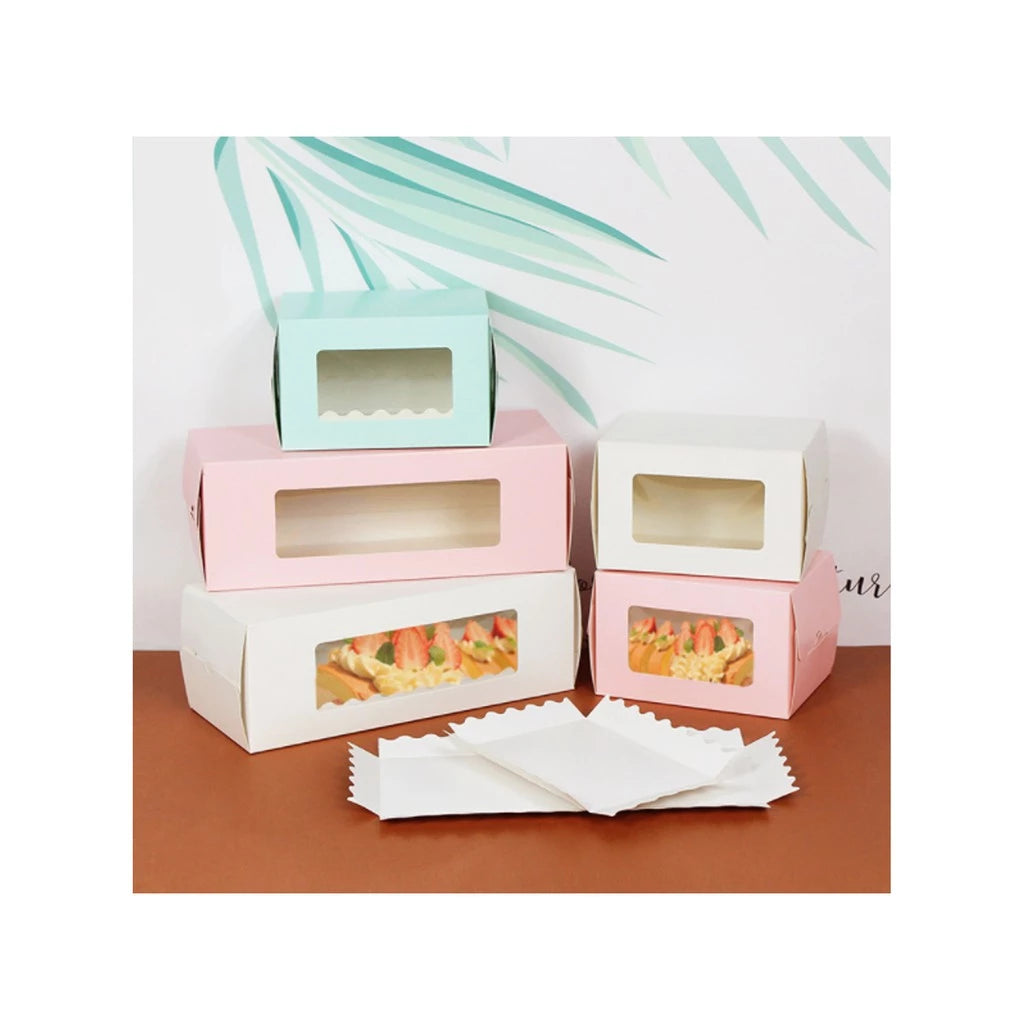 Cake roll window box with tray/pastry / long roll packaging box transparent window paper cake box