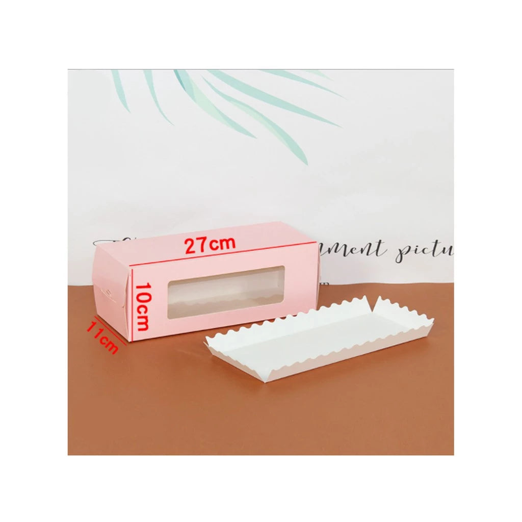 Cake roll window box with tray/pastry / long roll packaging box transparent window paper cake box