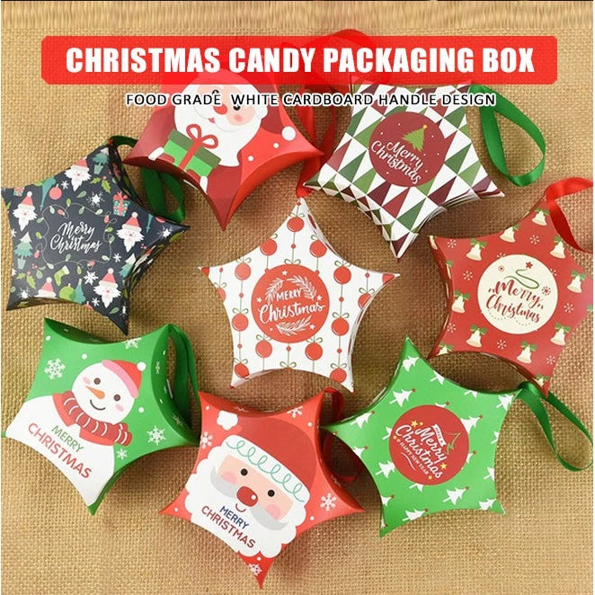 Christmas Party Gift Candy Box (With RIBBON) Xmas Gift Box Star Packaging Box