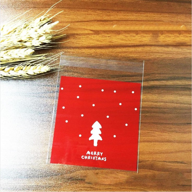 (100pcs) Self Adhesive Merry Christmas Cookie Candy Package Cellophane Gift Bags