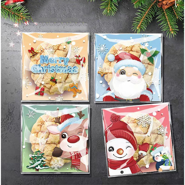 (100pcs) Self Adhesive Merry Christmas Cookie Candy Package Cellophane Gift Bags