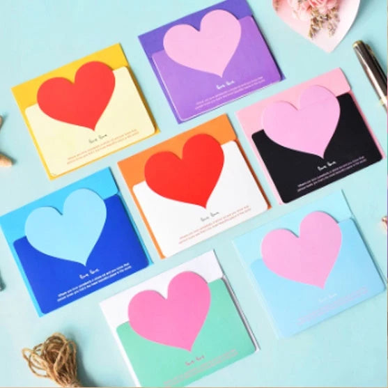 5pcs Heart Greeting Cards Valentine's Day Love Wish Message Card Wedding Mother's Day Events