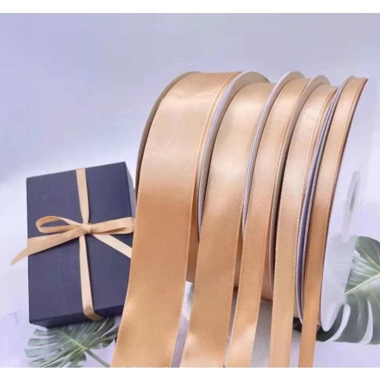 Gold Champagne (0.6, 1, 2, 2.5, 4, 5 cm) 5 Yards High Quality Satin Ribbon High Quality