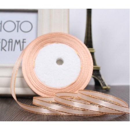 (25 Yards/roll) 6mm Gold Edge Ribbon Satin Ribbons Gift Packing Christmas Ribbons Wedding Party Deco