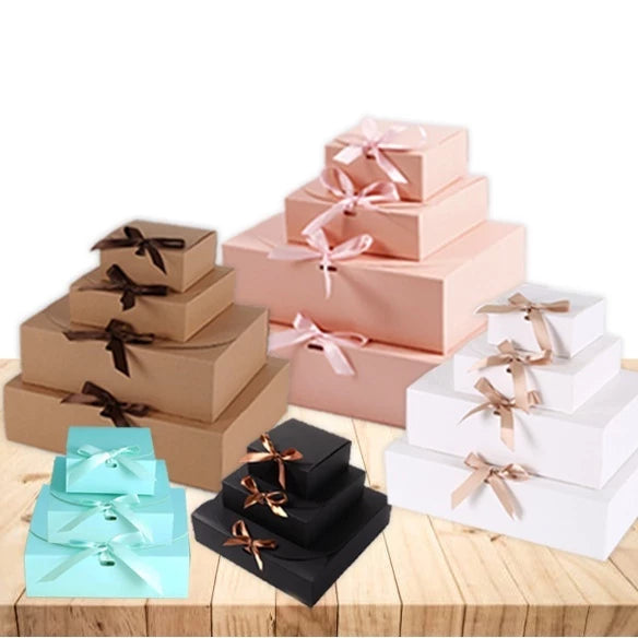 Brown/white Clamshell w/ribbon cardboard pastry gift box bowknot box combination packaging box