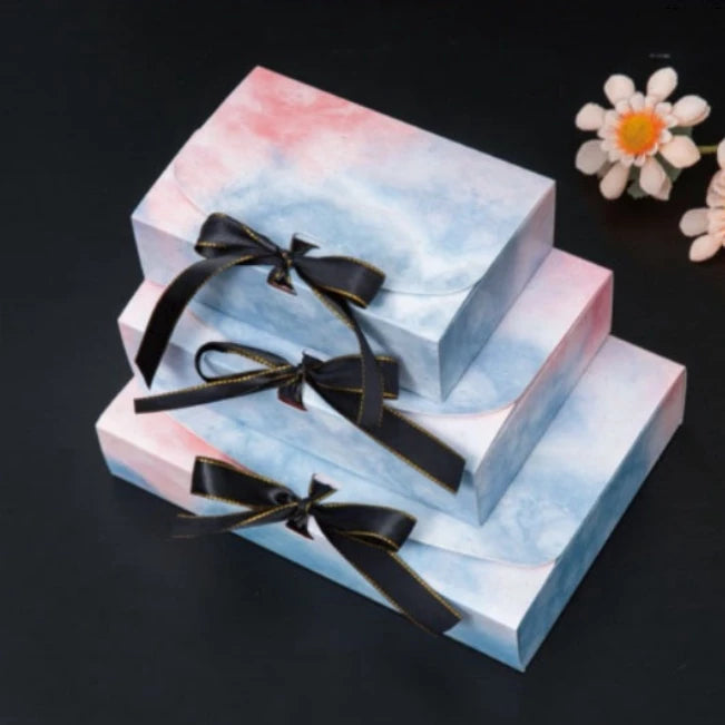 New MARBLE Clamshell w/ribbon cardboard pastry gift bowknot box combination packaging box