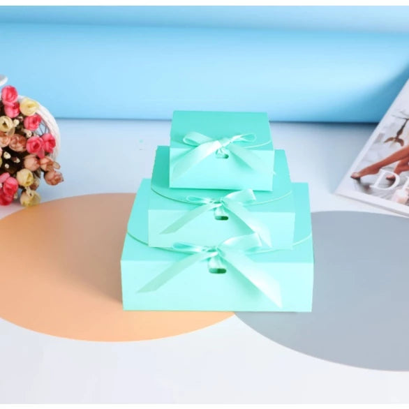 Brown/white Clamshell w/ribbon cardboard pastry gift box bowknot box combination packaging box