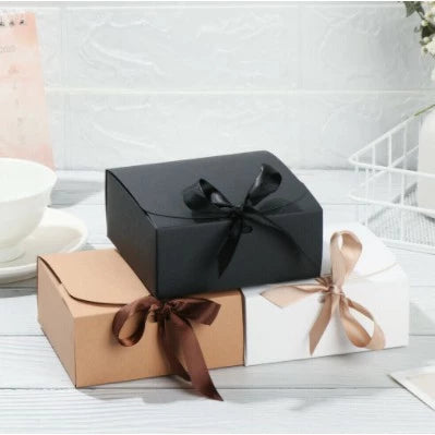 Brown/white Clamshell w/ribbon cardboard pastry gift box bowknot box combination packaging box