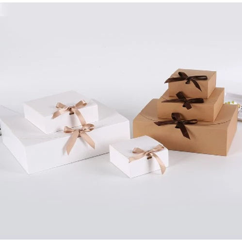 Brown/white Clamshell w/ribbon cardboard pastry gift box bowknot box combination packaging box