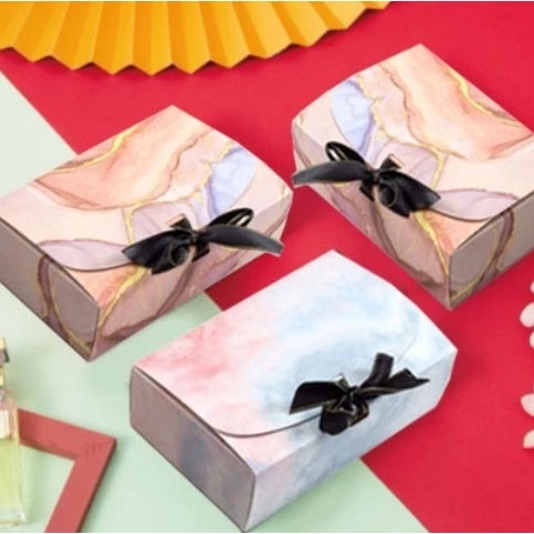New MARBLE Clamshell w/ribbon cardboard pastry gift bowknot box combination packaging box