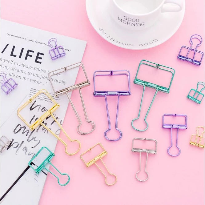 Hollow Metal Colorful Paper Binder Clips Small Medium / clip bill folder
