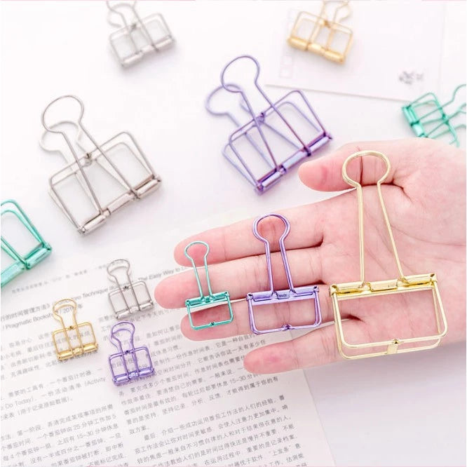 Hollow Metal Colorful Paper Binder Clips Small Medium / clip bill folder