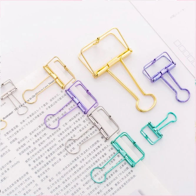 Hollow Metal Colorful Paper Binder Clips Small Medium / clip bill folder