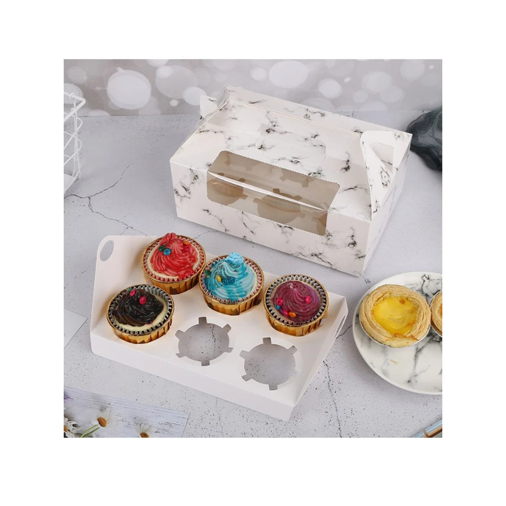 Cupcake pastry packaging box transparent window w/ handle and inner liner support
