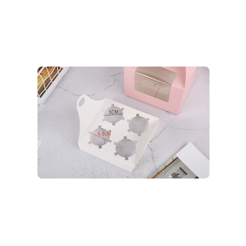 Cupcake pastry packaging box transparent window w/ handle and inner liner support