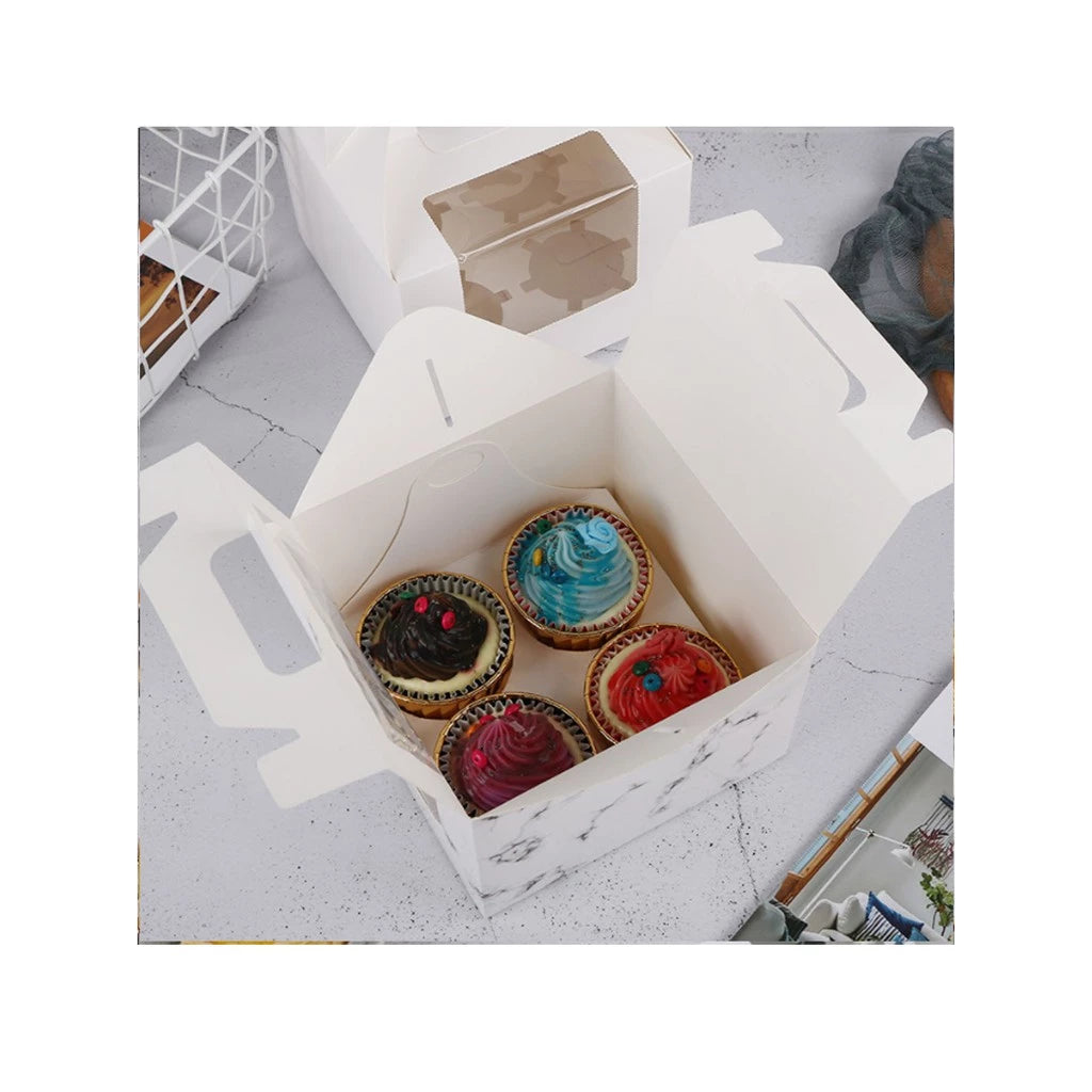 Cupcake pastry packaging box transparent window w/ handle and inner liner support