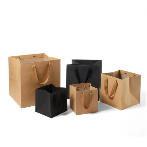 Square Brown/Black cake box Kraft Paper Bag Plain Handbag Gift takeaway Bag Paper bag