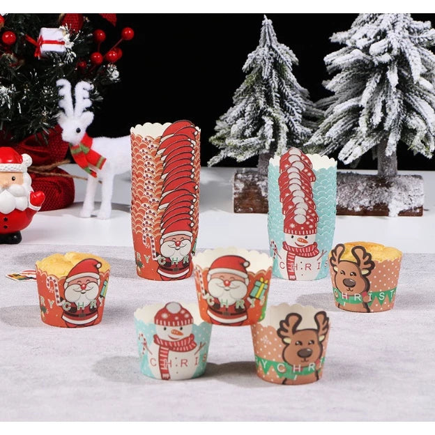 50pcs | Christmas Cupcake Paper Cup Oilproof Cupcake Liner Muffin Baking Cup Tray