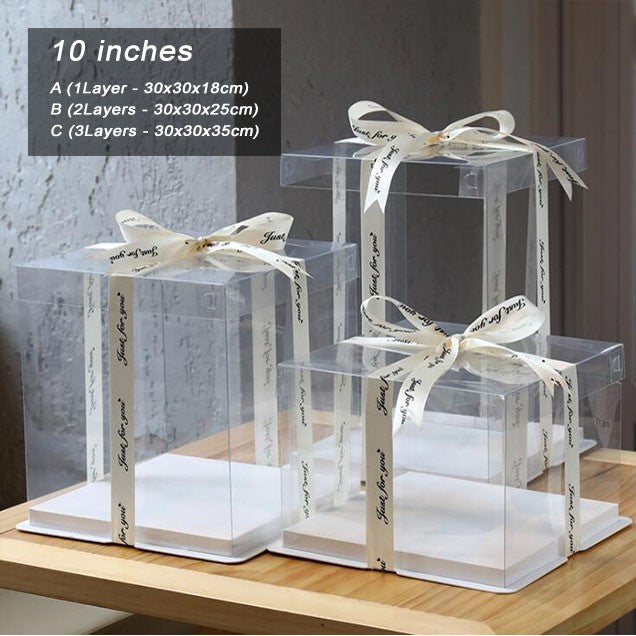 5pcs/set SQUARE Transparent birthday cake box square clear cake box (4/6/8/10/12 inch)