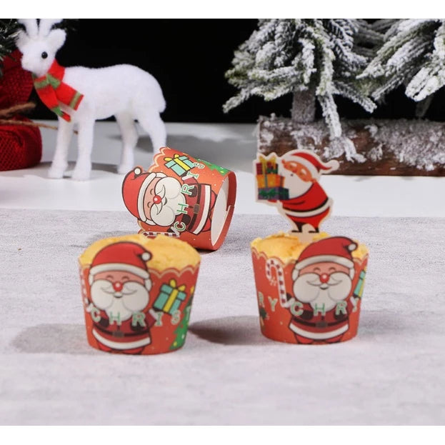 50pcs | Christmas Cupcake Paper Cup Oilproof Cupcake Liner Muffin Baking Cup Tray