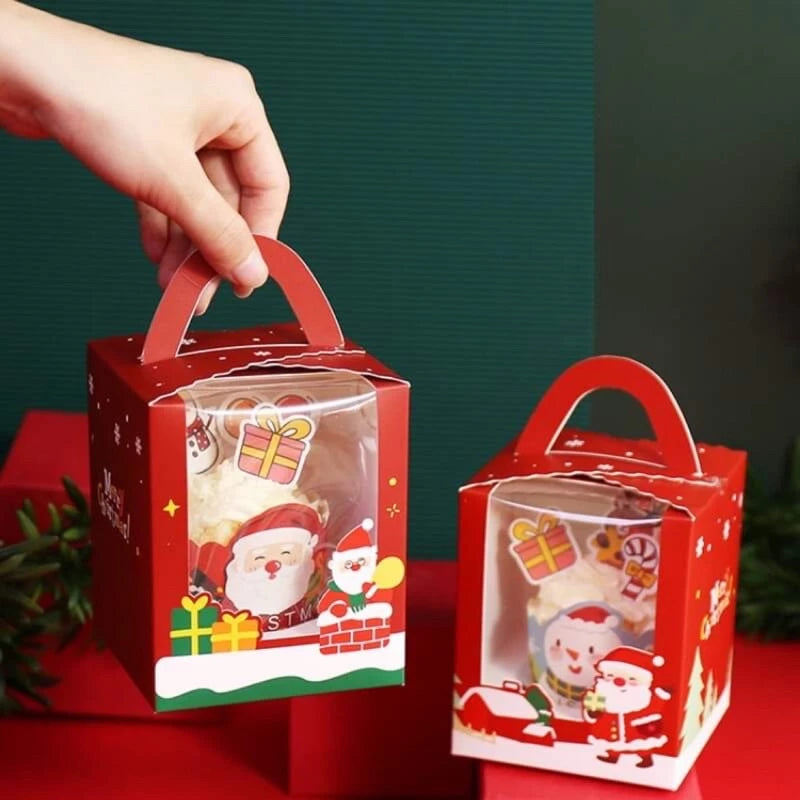 Christmas Cupcake box with Handle, Muffin Box Cupcakes Box, Pastry Box (1 ,2, 4, 6 holes)