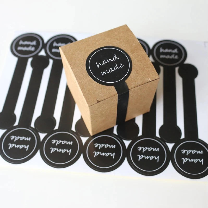 (10 Sheets/100 pcs) Hand Made Long Adhesive Cake Packaging Sealing Label Baking Kraft Sticker