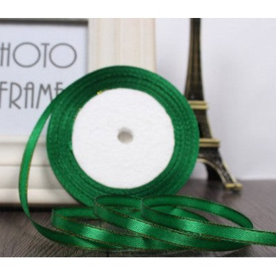 (25 Yards/roll) 6mm Gold Edge Ribbon Satin Ribbons Gift Packing Christmas Ribbons Wedding Party Deco