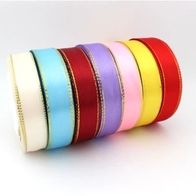25 Yards/ 2cm High Quality Gold Edge Satin Ribbons Gift Christmas Decoration Packaging