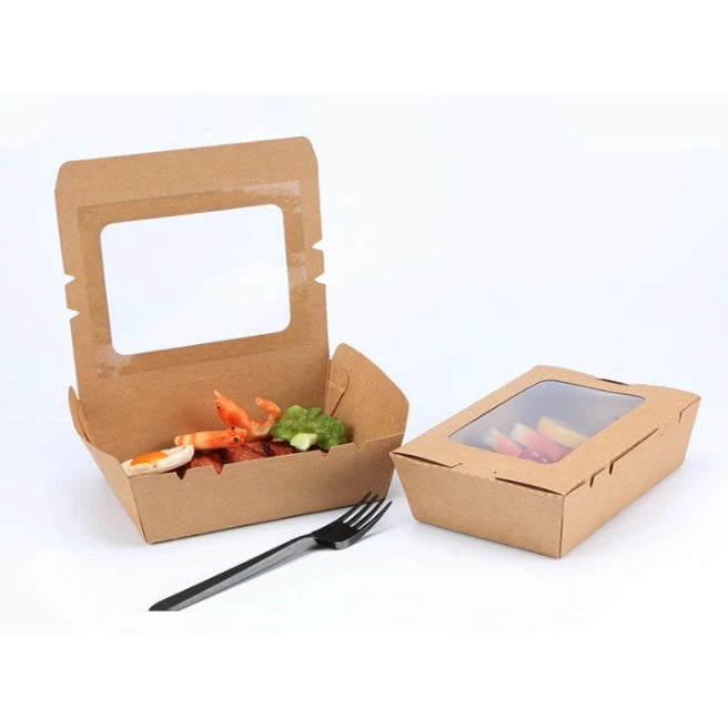Single-Window Kraft Paper Lunch Box Disposable Takeaway Food Packaging 25pcs