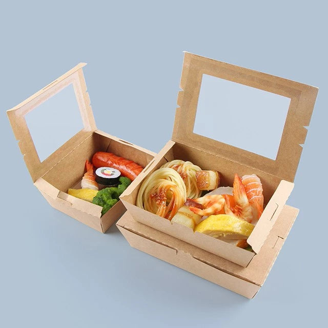 Single-Window Kraft Paper Lunch Box Disposable Takeaway Food Packaging 25pcs