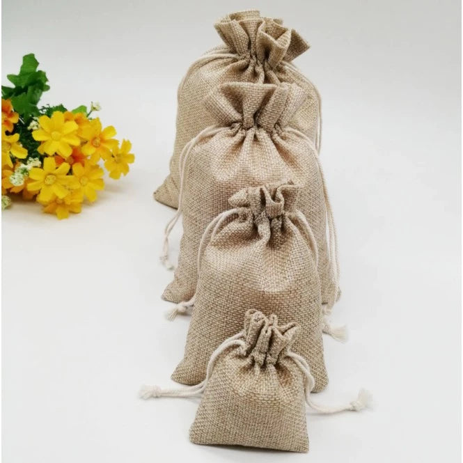 Drawstring Burlap Pouch Plain Linen Gift Bag Jute Storage organizer Pouch String bag dust stringbag