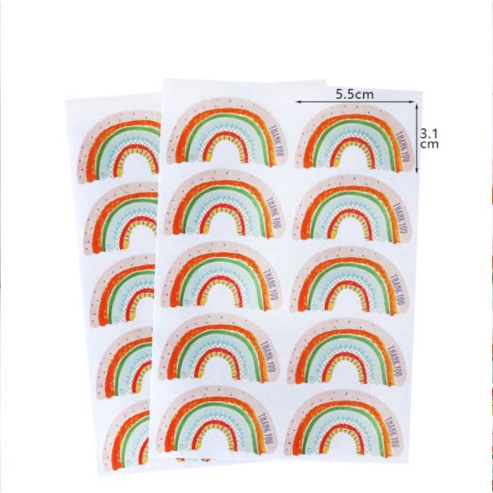 10sheets/100pcs Happy Birthday Sticker Rainbow Boho Party Gift Bag Stickers Crayon Drawing Sticker
