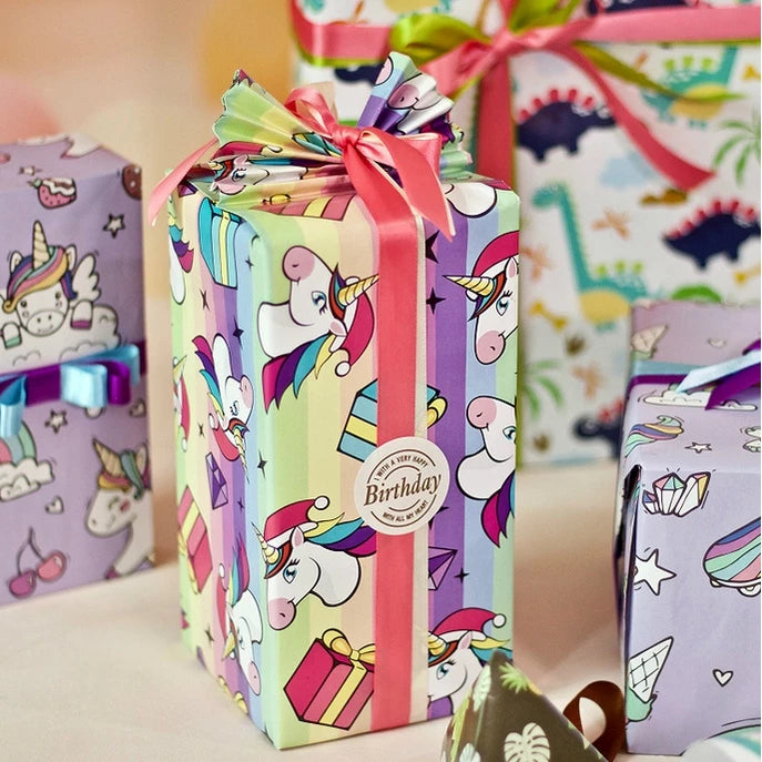 (5pcs) Glossy coated Tropical Rainforest Dinosaur Unicorn Flamingo Gift-Wrapping paper