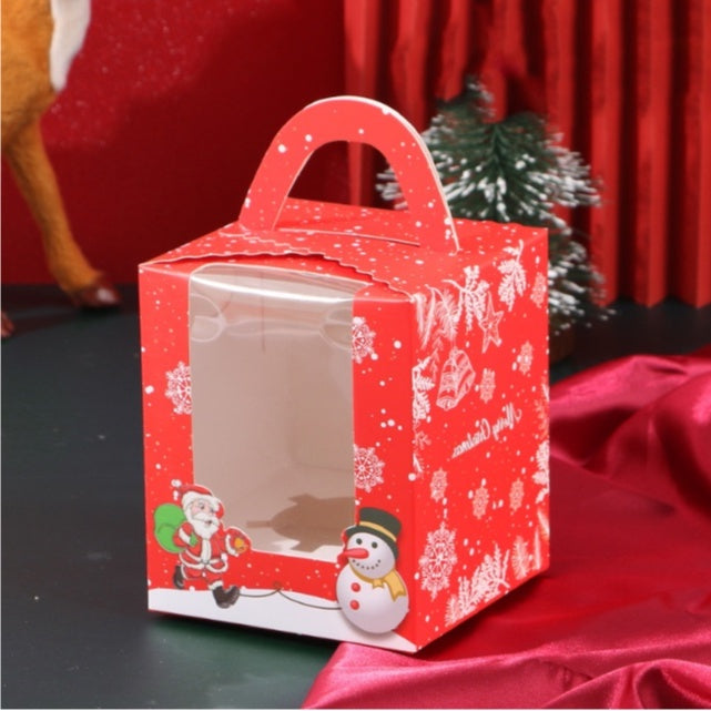 Christmas Cupcake box with Handle, Muffin Box Cupcakes Box, Pastry Box (1 ,2, 4, 6 holes)