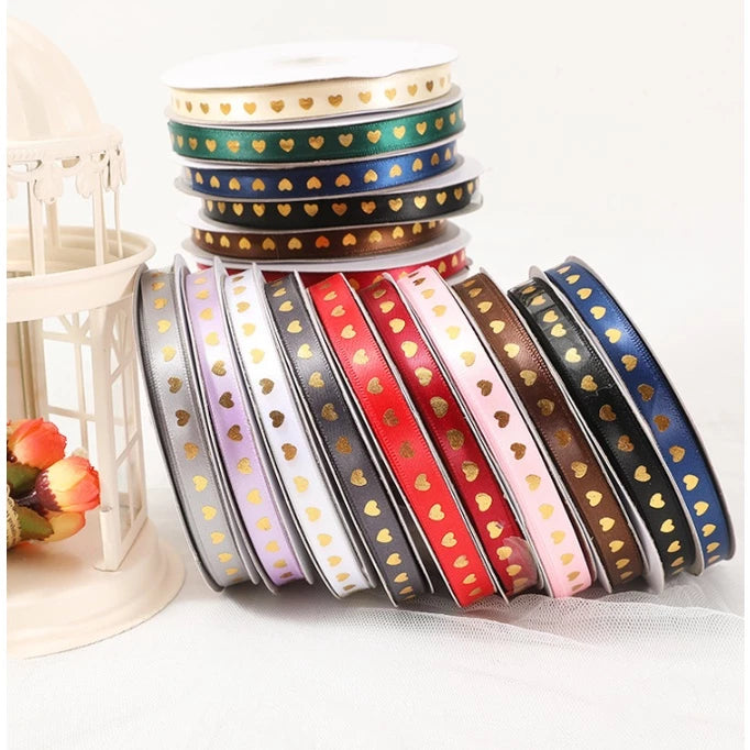 1cm/5yards | bronzing love ribbon flowers bouquet packaging ribbon gift box Ribbon
